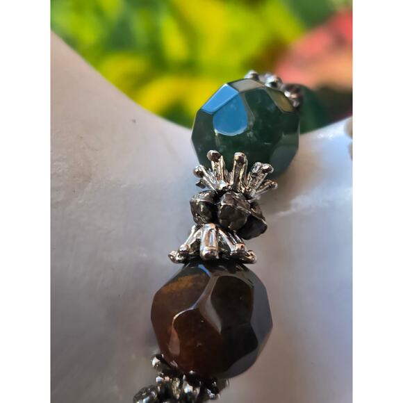 VTG Sterling Silver Aventurine Green Quartz Tribal Pendant Statement Necklace - Picture 7 of 10